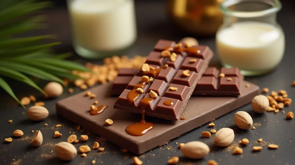 Assortment of luxurious Dubai chocolate bars with exotic spices and nuts.