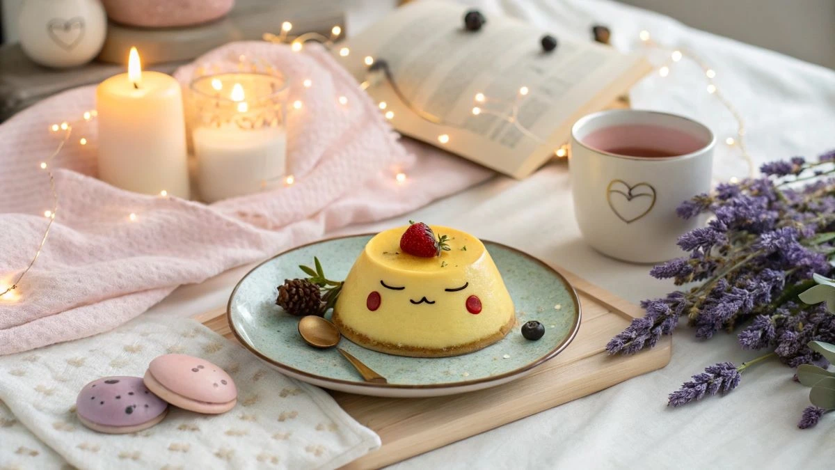 A peaceful dessert inspired by Pokemon sleep dessert recipes, featuring soft pastel colors and relaxing ambiance.